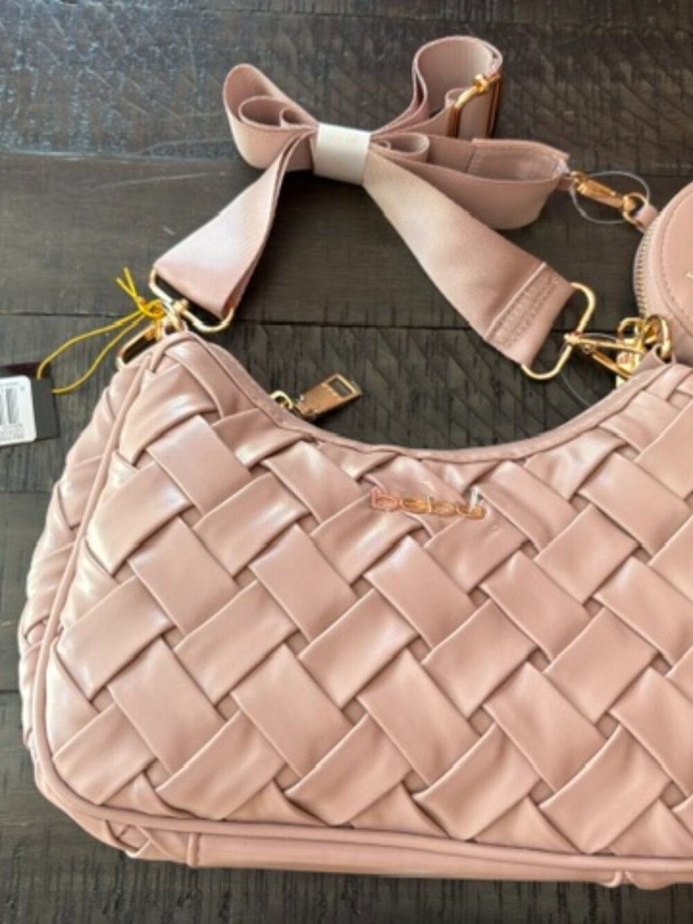 Brand New BEBE Luca Pink Woven Purse w/mini Round Purse NWT